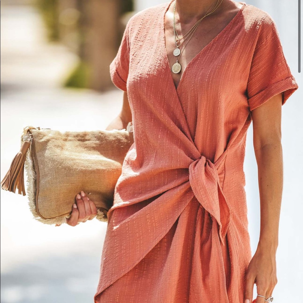 Peach Kauai Crush Woven Wrap Dress